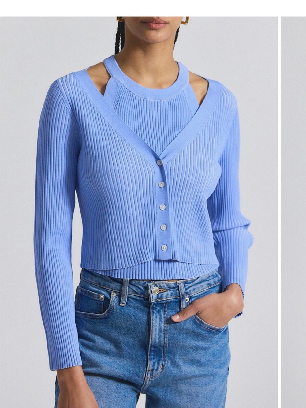 10 Crosby Derek Lam Periwinkle Ribbed Cardigan & Shell Set